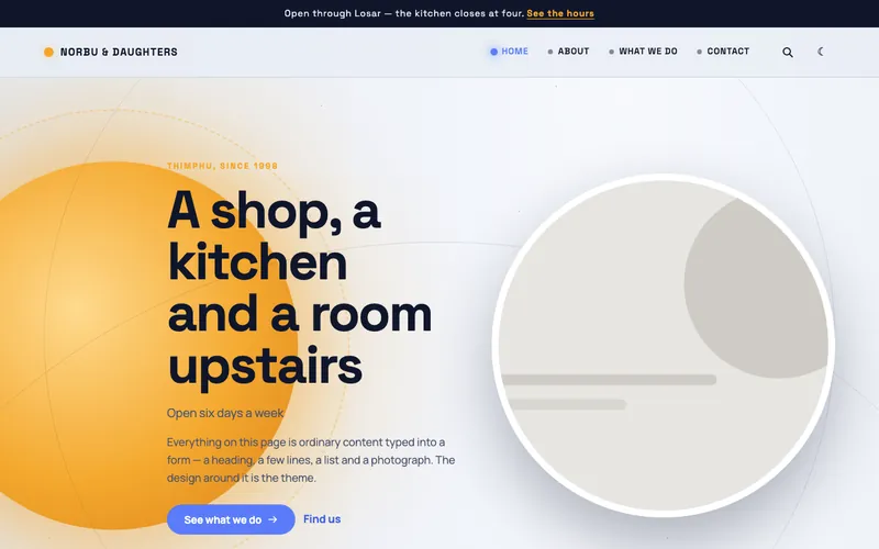 Orbit theme, shown with the demo site