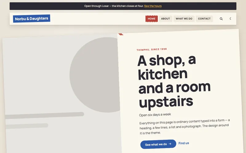 Postmark theme, shown with the demo site