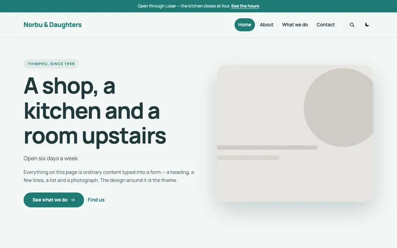 Stillwater theme, shown with the demo site