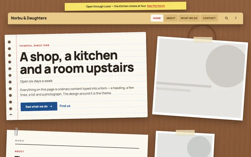 Worktop theme, shown with the demo site